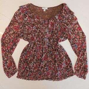 Charter Club Sz 2X Floral Print Sheer Sleeve Lined Top Women's Ruffle Romantic
